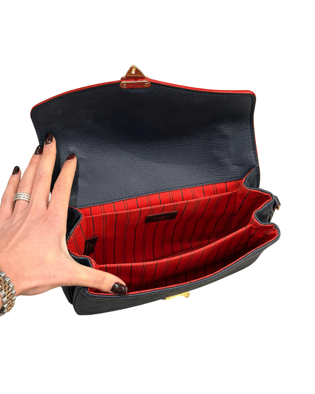 METIS LOUIS VUITTON PELLE BLU RIFINITURE ROSSE