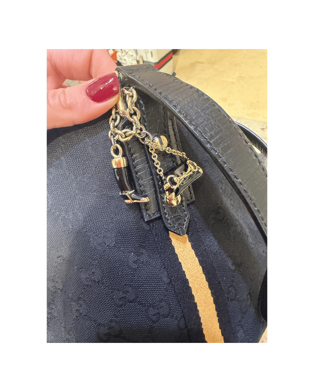 BORSA GUCCI TESSUTO NERO FASCIA WEB NERA E SENAPE