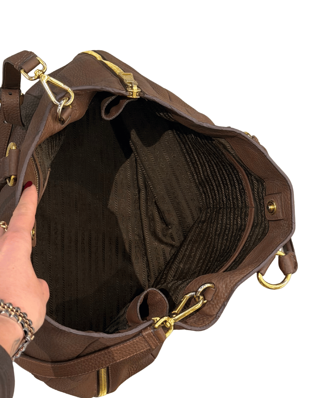 BORSA PRADA PELLE MARTELLATA MARRONE