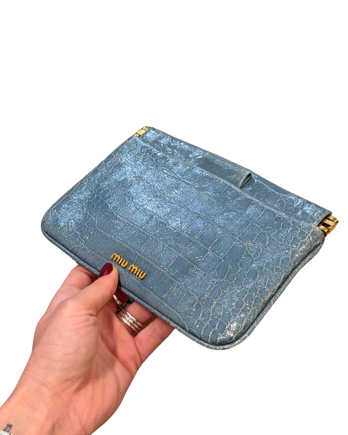 POCHETTE MIUMIU AZZURRA STAMPA COCCO