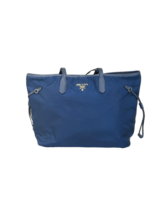 SHOPPER TESSUTO BLU PRADA PELLE SAFFIANO