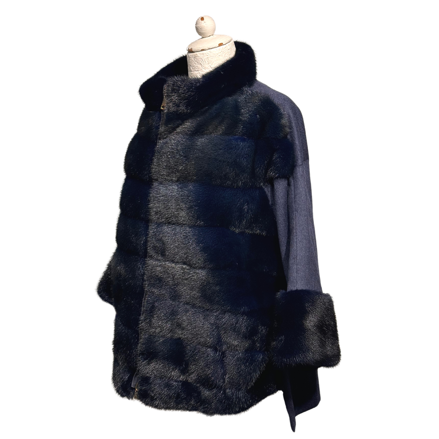 PELLICCIA VISONE E CASHMERE BLU