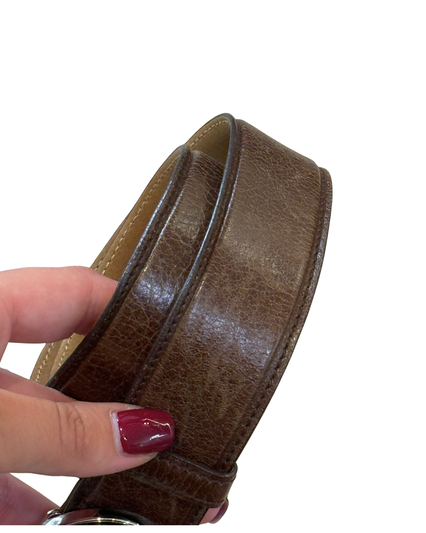 CINTURA PRADA MARRONE CON FIBBIA SPECCHIATA