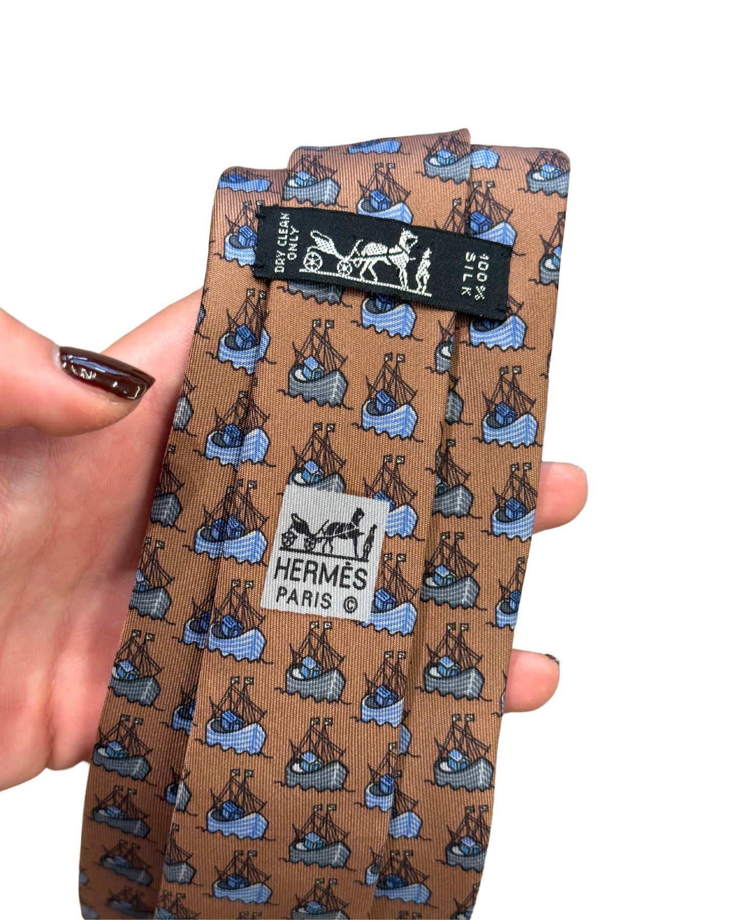 CRAVATTA HERMES MARRONE BARCHE