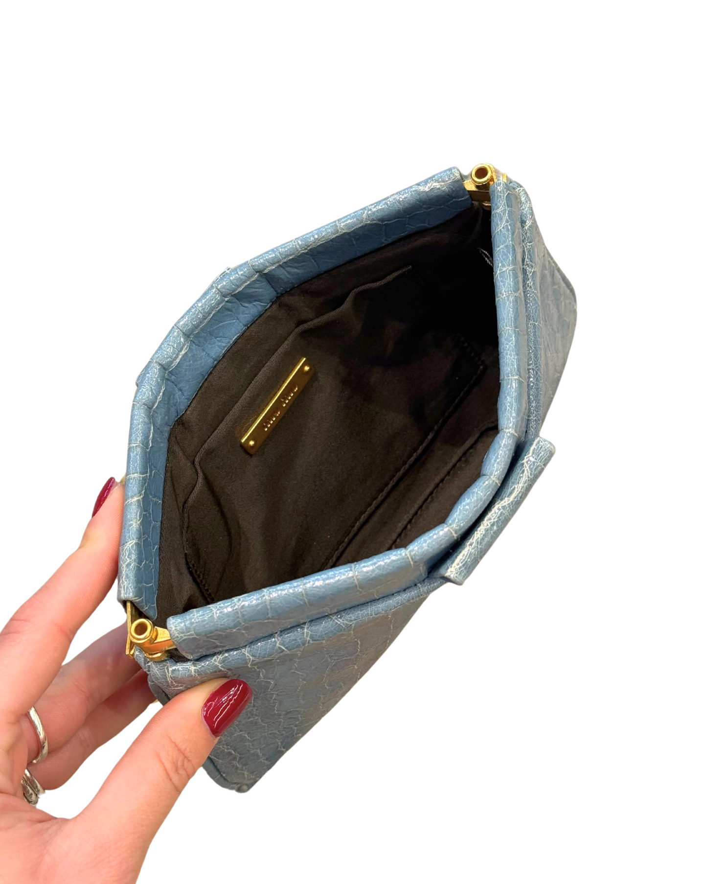 POCHETTE MIUMIU AZZURRA STAMPA COCCO