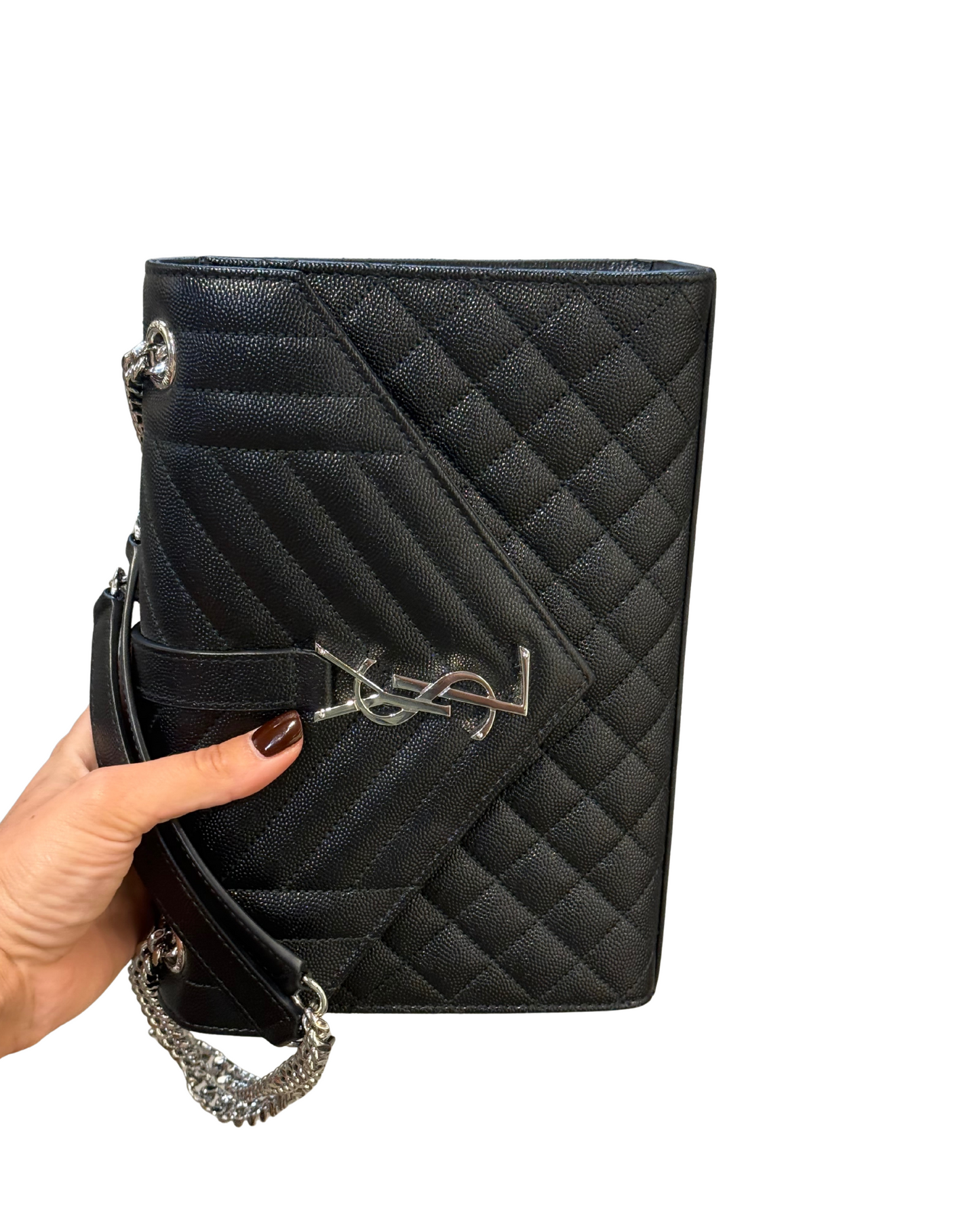 ENVELOPE YSL NERA HARDWARE ARGENTO