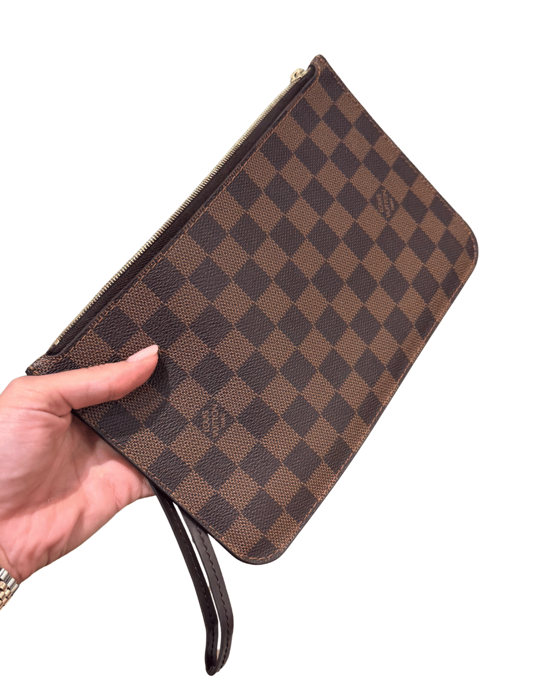 POCHETTE PIATTA DAMIER EBENE INTERNO ROSSO
