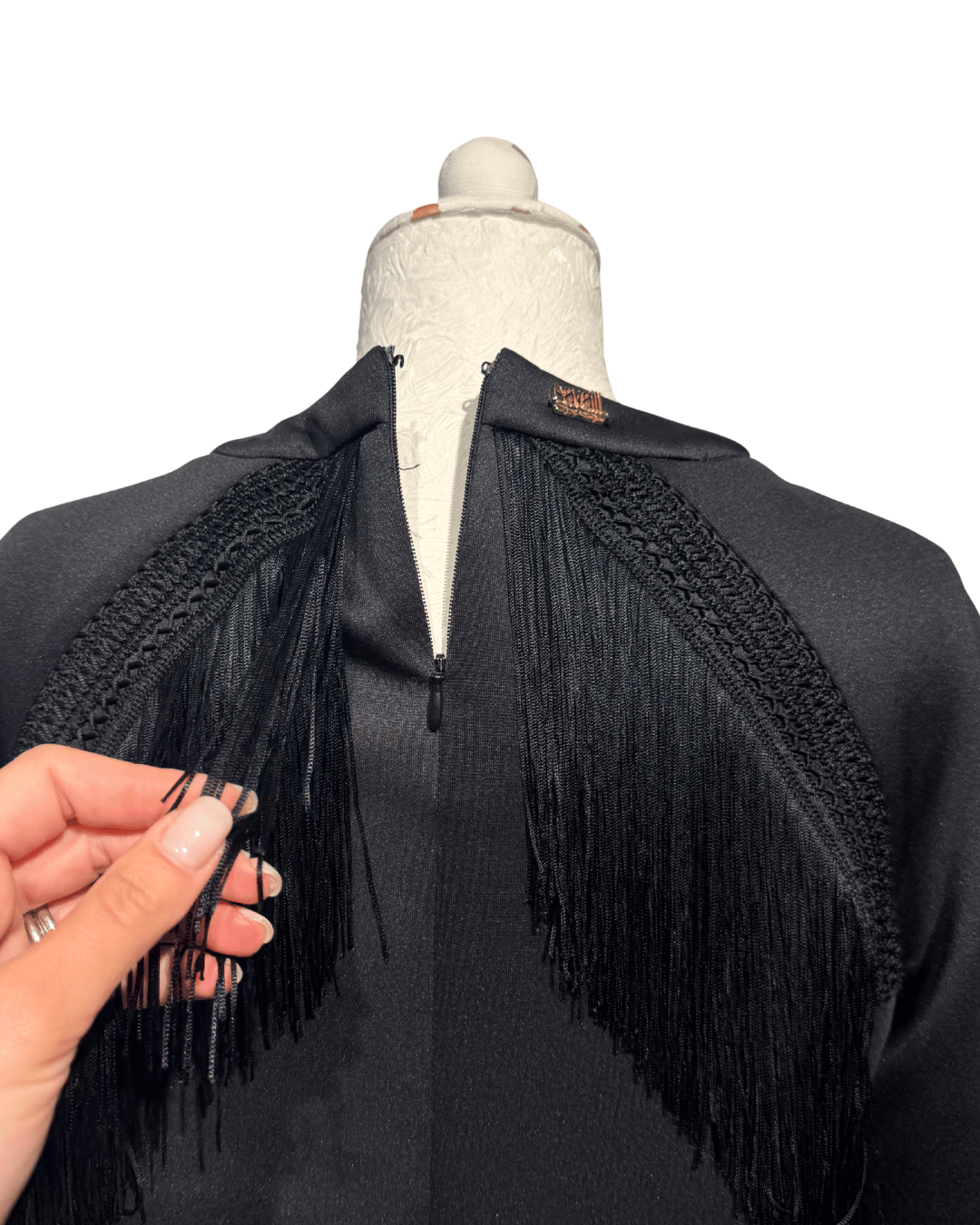 FELPA CAVALLI NERA CON FRANGE Tg S