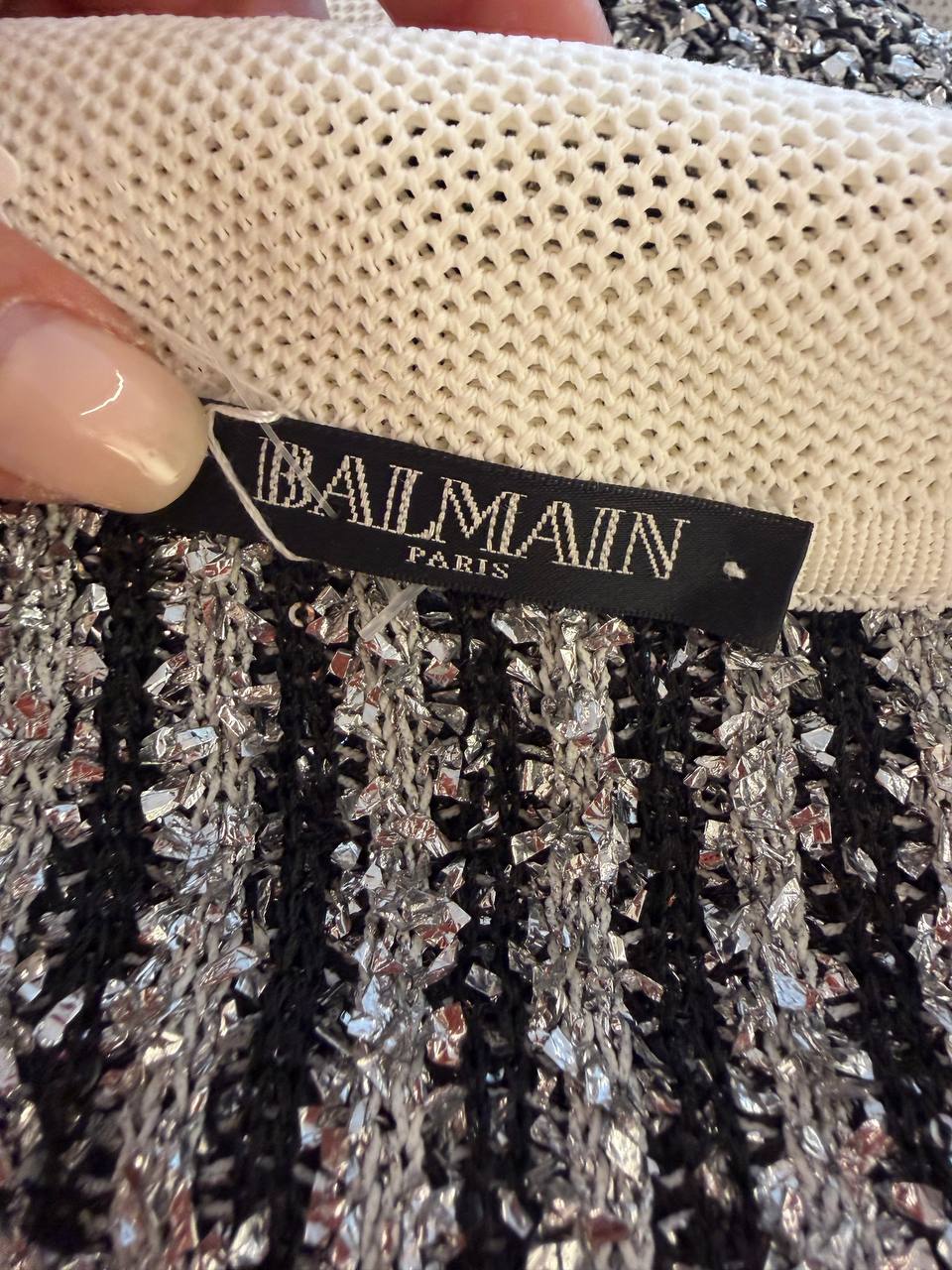 CARDIGAN LUNGO METALLIZZATO A RIGHE BALMAIN Tg 42