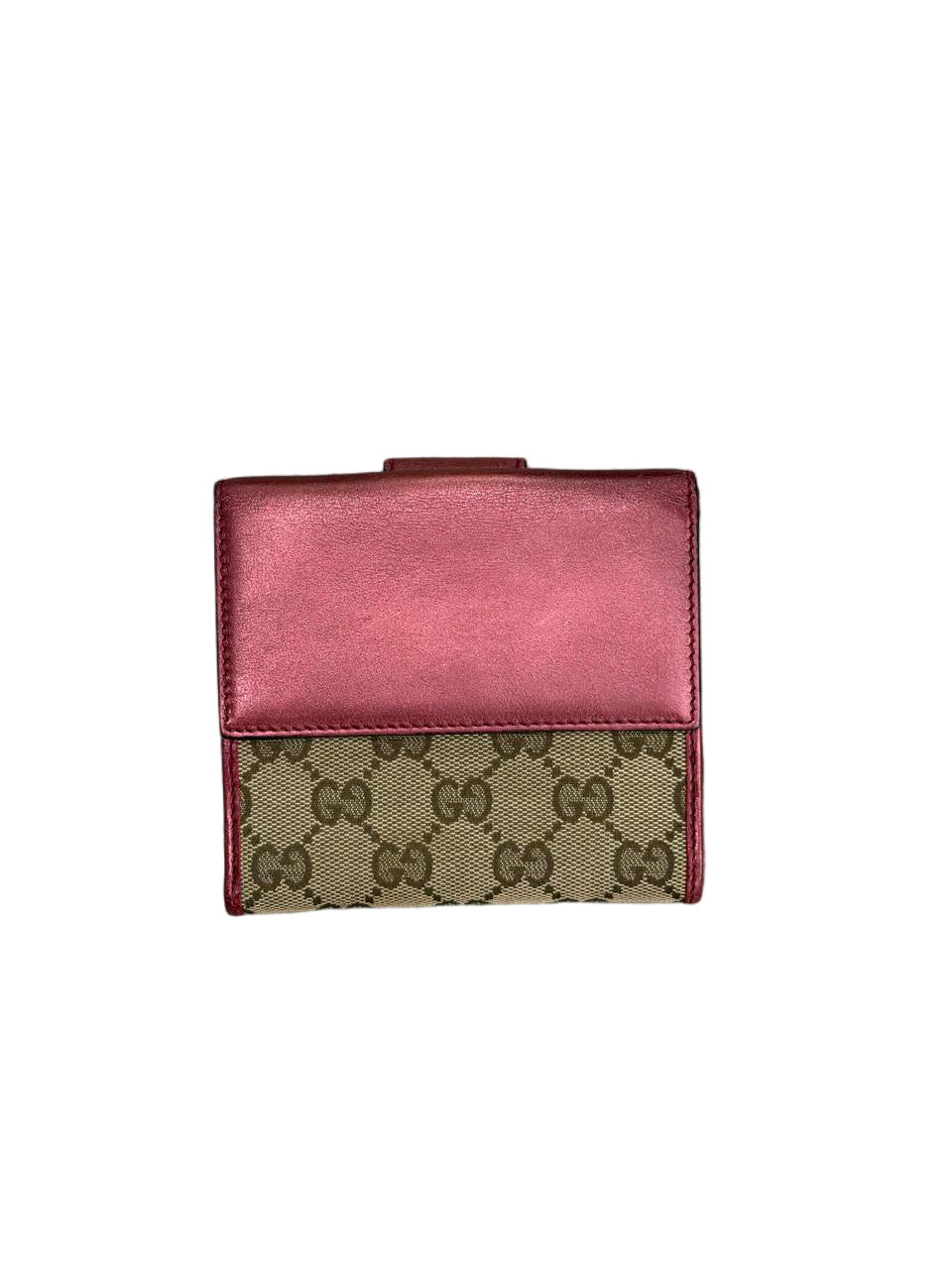 PICCOLO PORTAFOGLIO GUCCI TELA GG SUPREME RIFINITURE METALLIZZATE ROSA