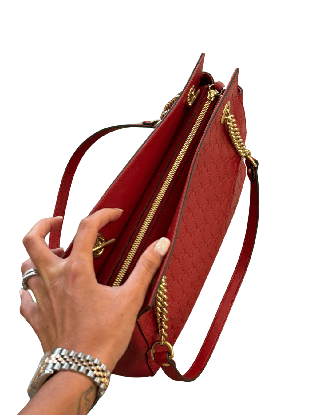 BORSA GUCCI GUCCISSIMA ROSSA MANICI DORATI
