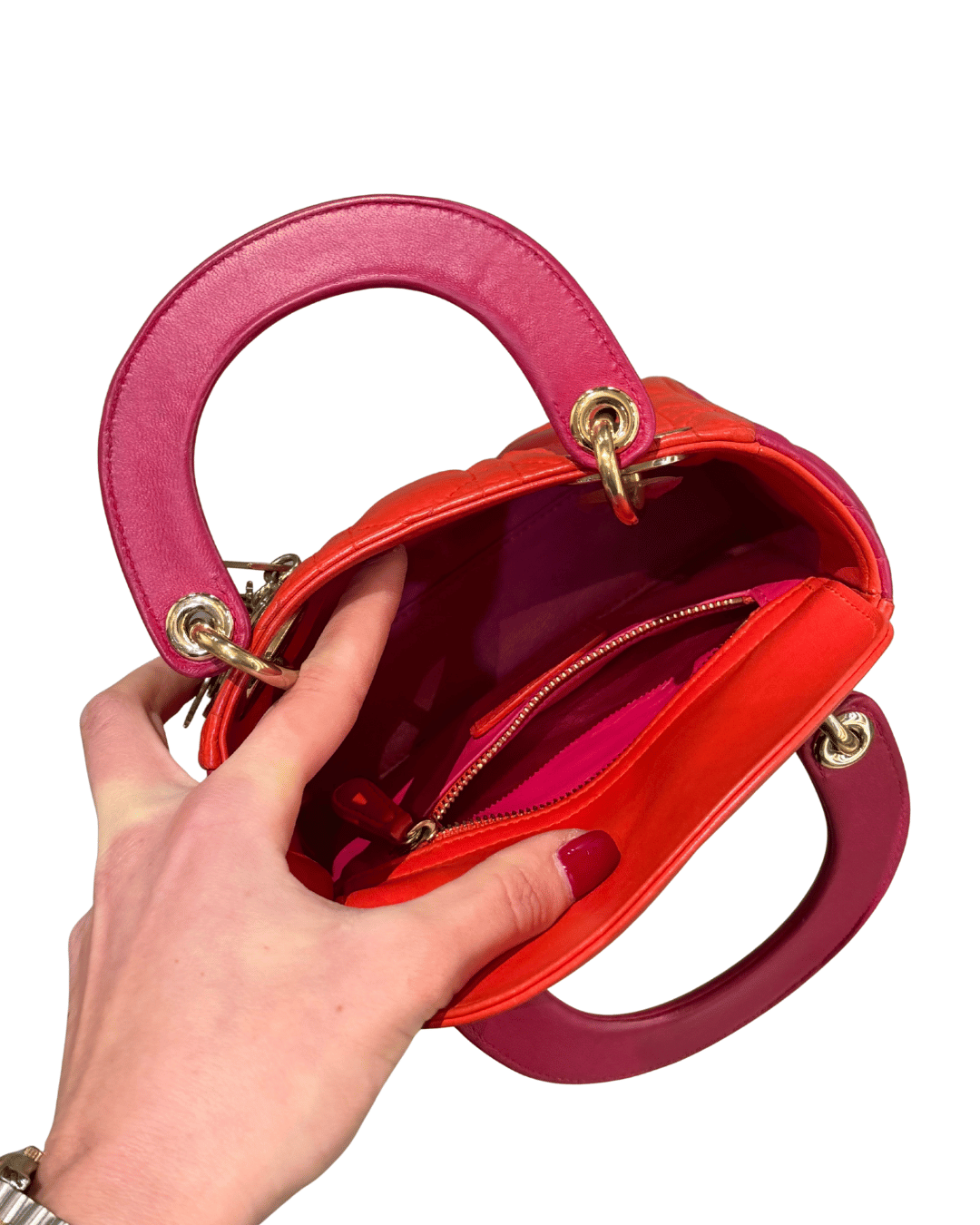 MINI LADY DIOR BICOLORE FUCSIA E ROSSA