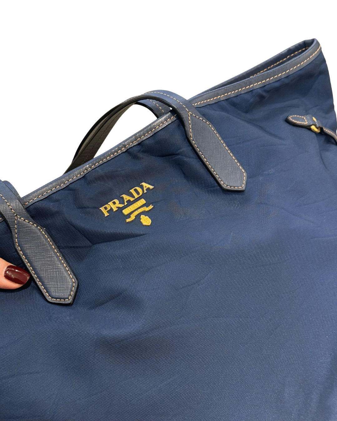 SHOPPER TESSUTO BLU PRADA PELLE SAFFIANO