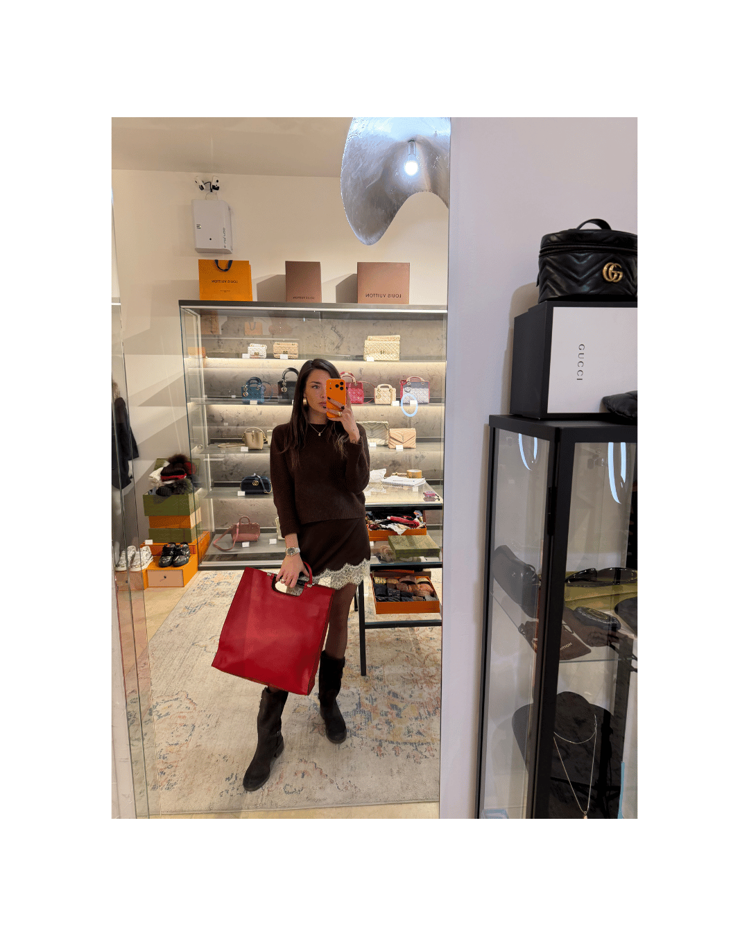 GUCCI RETTANGOLARE PELLE ROSSA MANICI BAMBOO