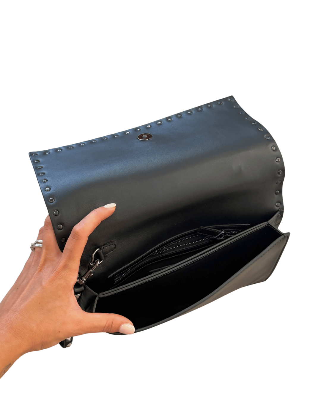 CLUTCH POCHETTE PELLE LISCIA NERA VALENTINO