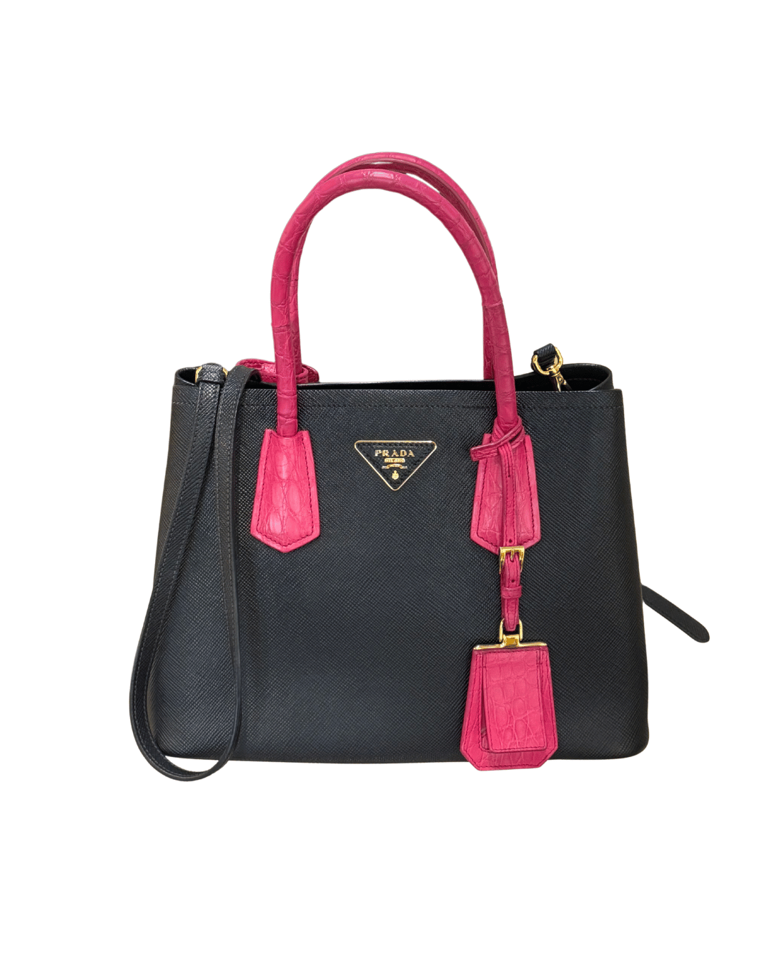 PRADA DOUBLE NERA CON MANICI STAMPA COCCO FUCSIA
