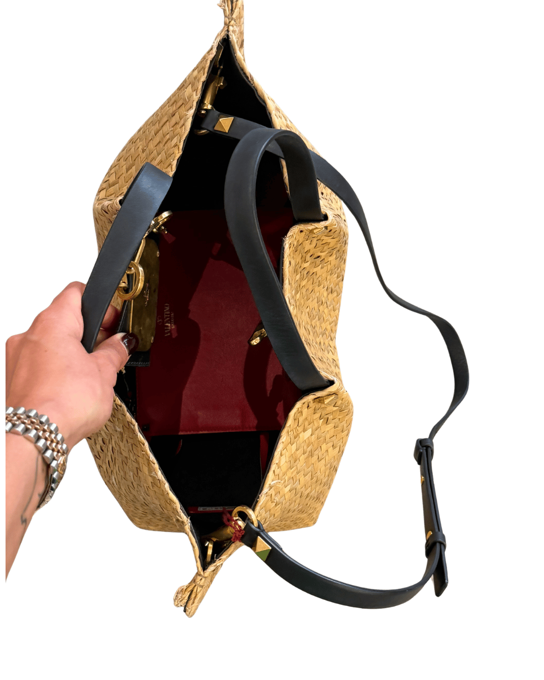 SHOPPER VALENTINO RAFFIA RIFINITURE NERE