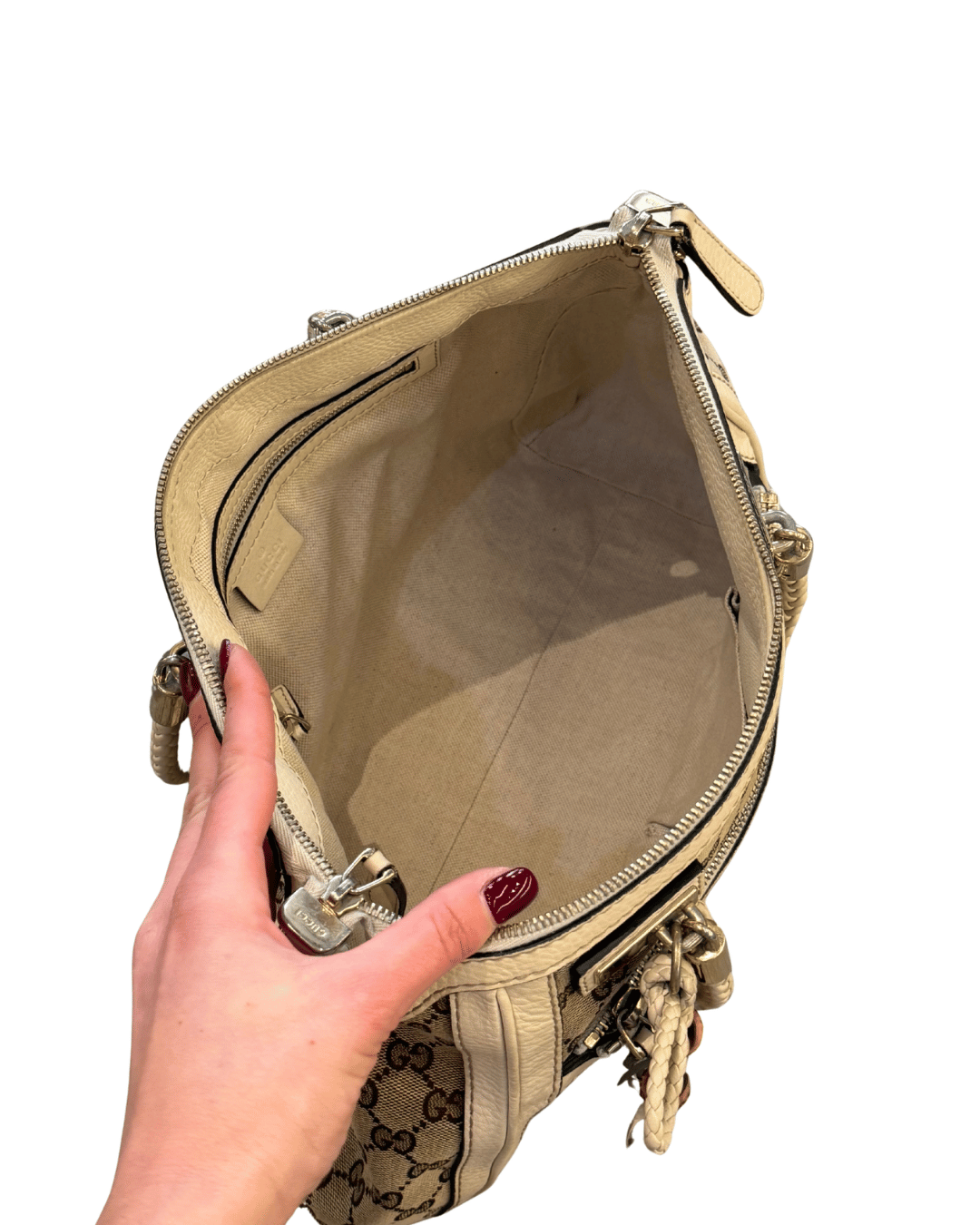 BORSA GUCCI RIFINITURE AVORIO MANICI INTRECCIATI