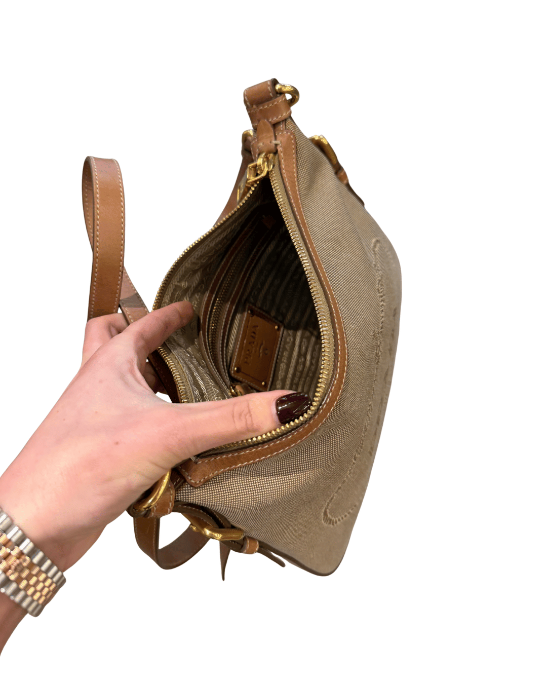 BORSA PRADA TRACOLLA TESSUTO BEIGE