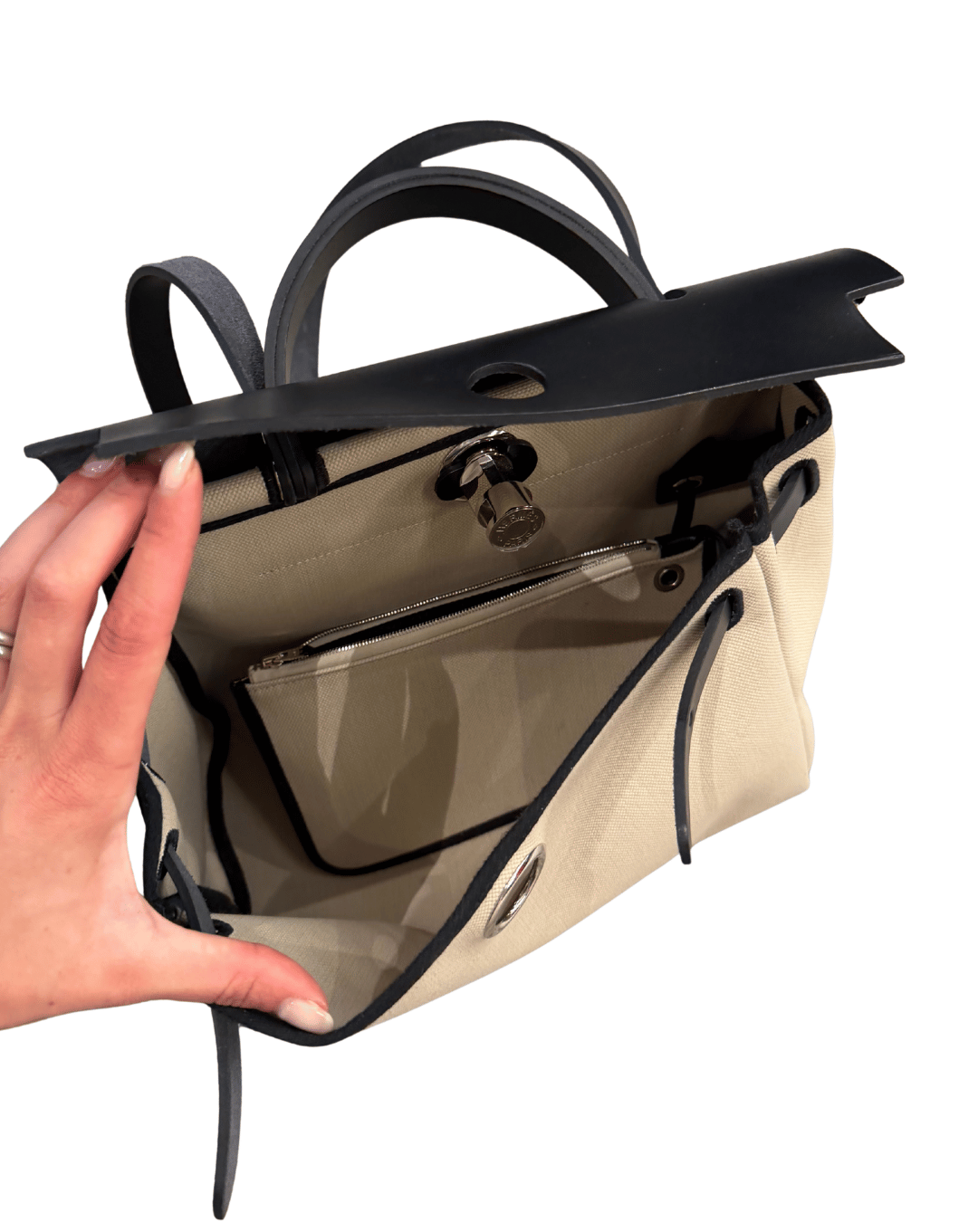 HERBAG HERMES ZIP 31 BEIGE E RIFINITURE NERE