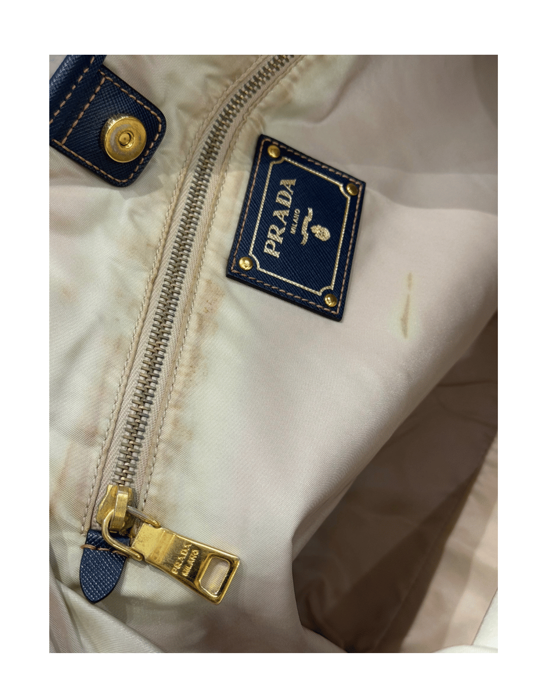 SHOPPER TESSUTO BLU PRADA PELLE SAFFIANO