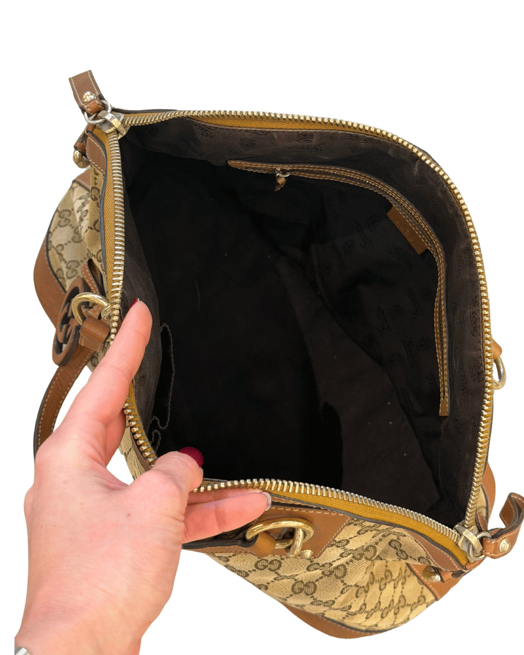BORSA GUCCI GG SUPREME CON RIFINITURE CUOIO E TRACOLLA