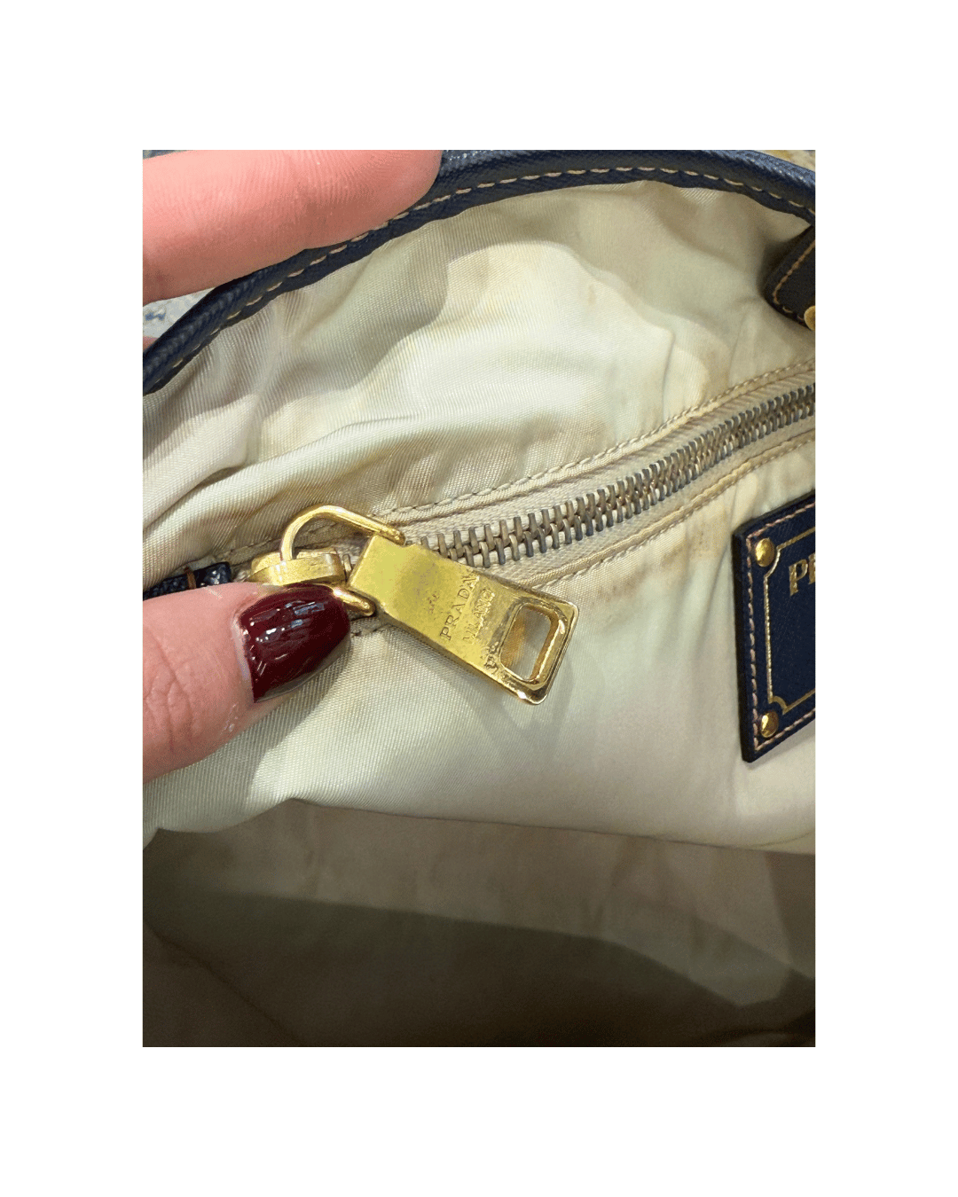 SHOPPER TESSUTO BLU PRADA PELLE SAFFIANO