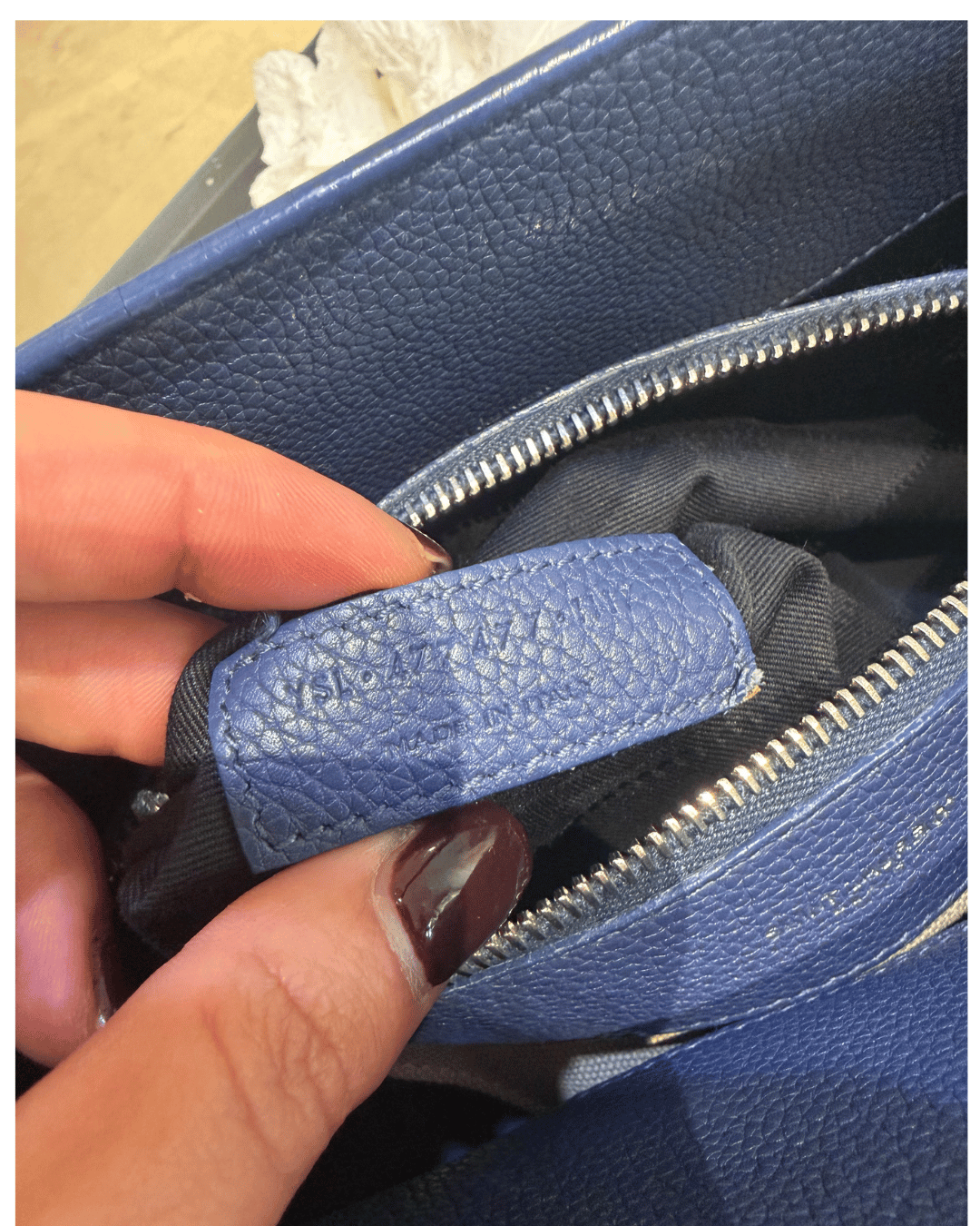 SAC DE JOUR SMALL YSL BLU PELLE MARTELLATA