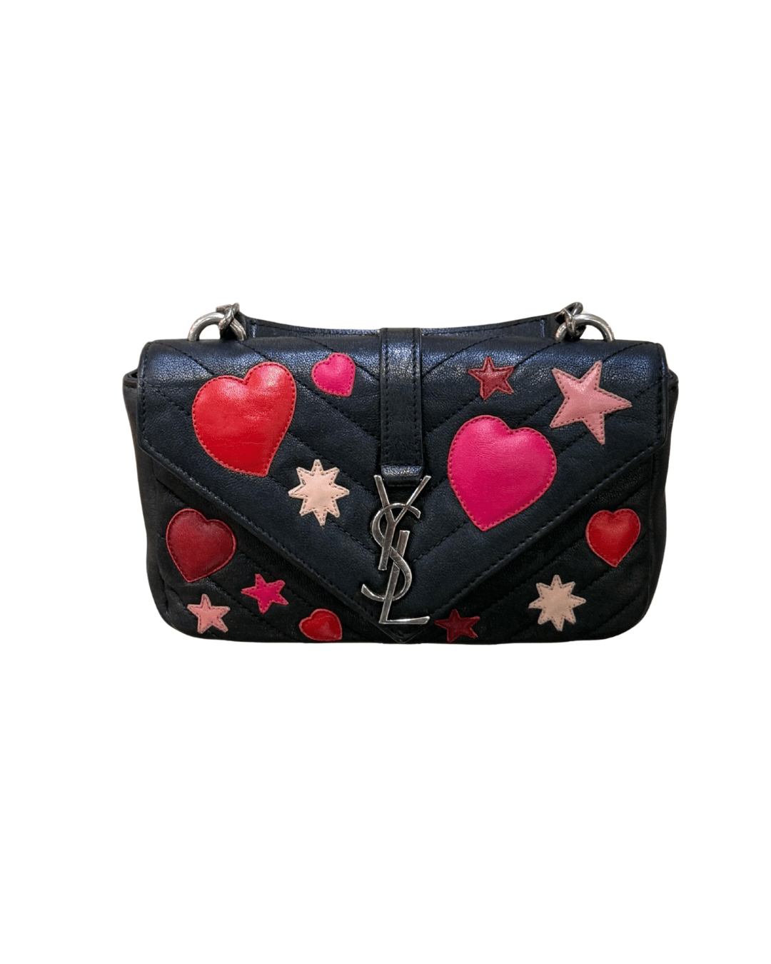 MINI COLLEGE YSL NERA CON PATCH CUORI E STELLE