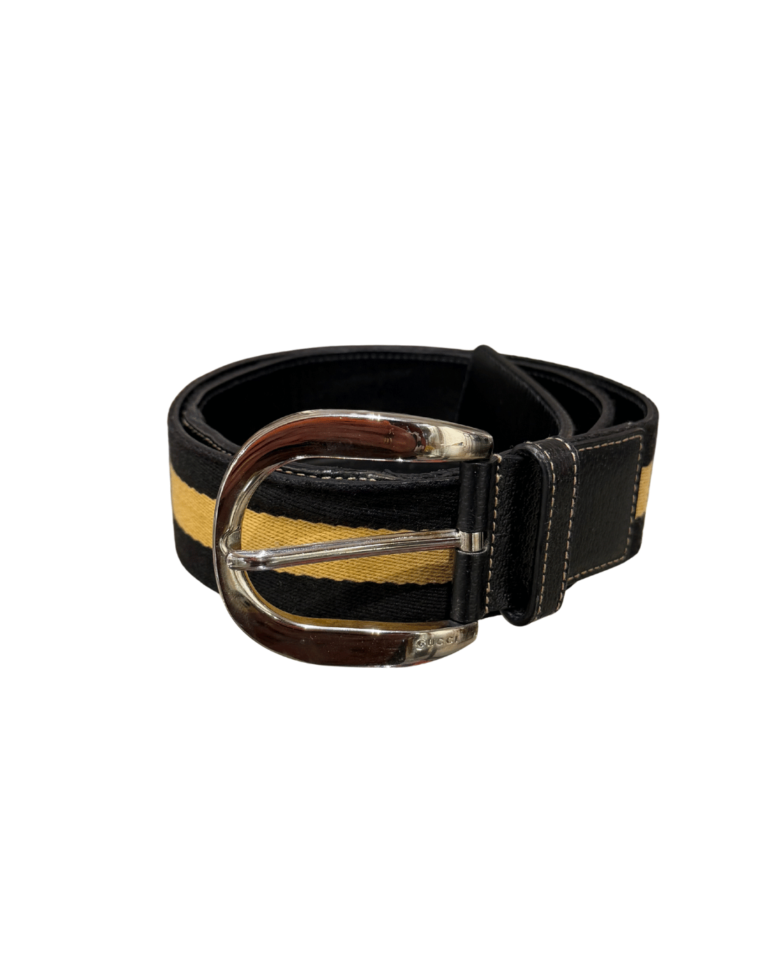 CINTURA GUCCI FASCIA WEB NERA E SENAPE