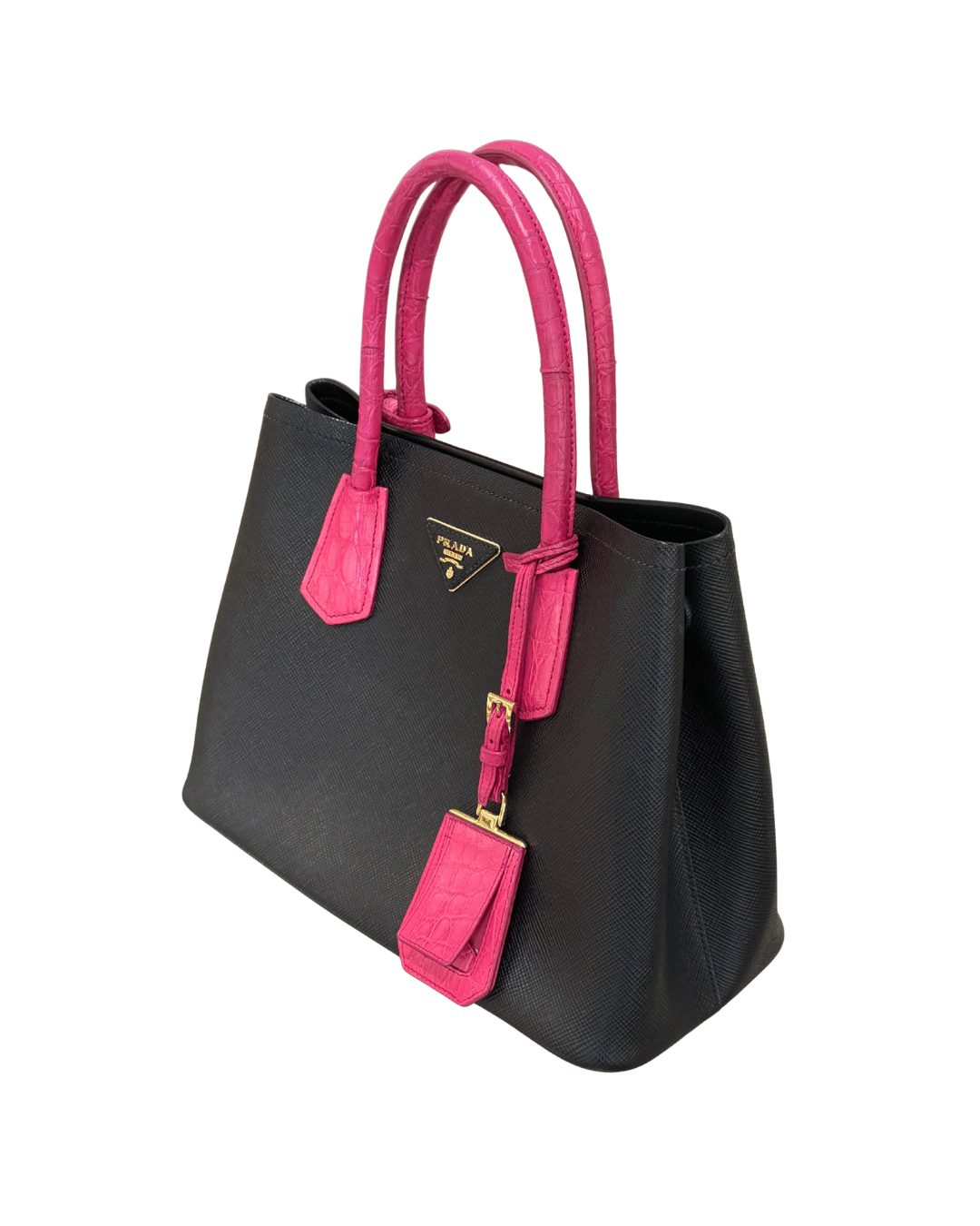 PRADA DOUBLE NERA CON MANICI STAMPA COCCO FUCSIA