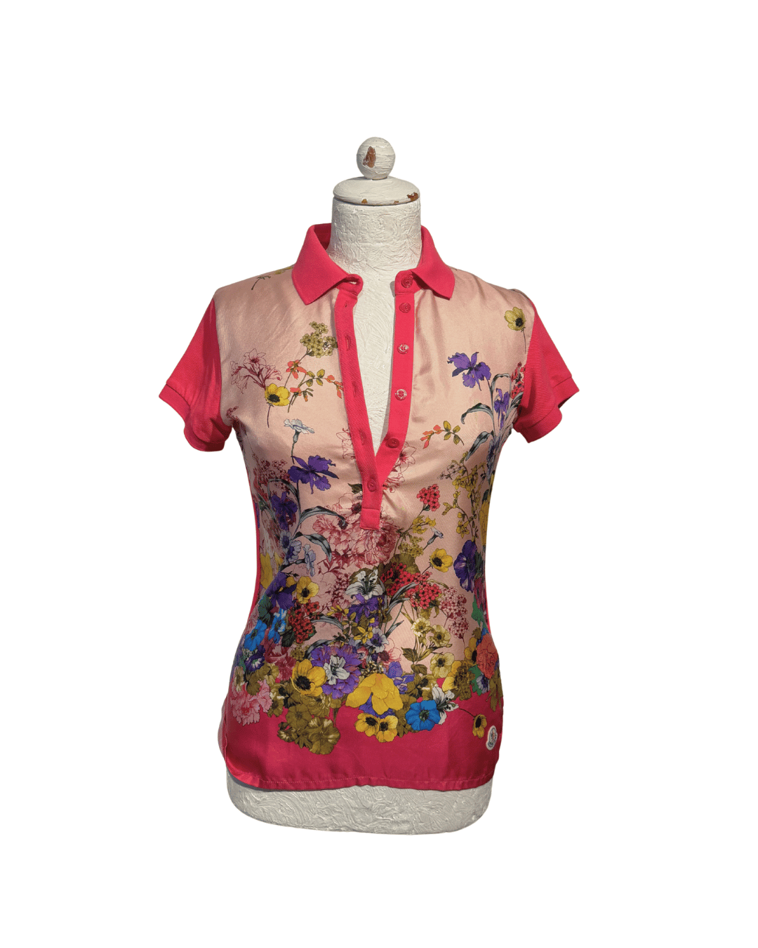POLO MONCLER SETA E COTONE A FIORI Tg XS