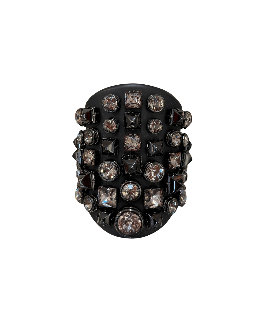 MAXI BRACCIALE GUCCI RIGIDO NERO CON CRISTALLI E STUDS