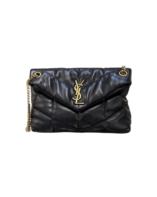 PUFFER SMALL YSL PELLE NERA HARDWARE DORATO