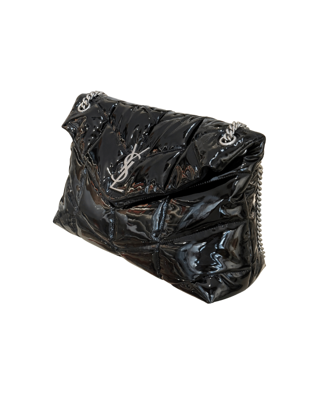 PUFFER MEDIA YSL PELLE VERNICIATA NERA