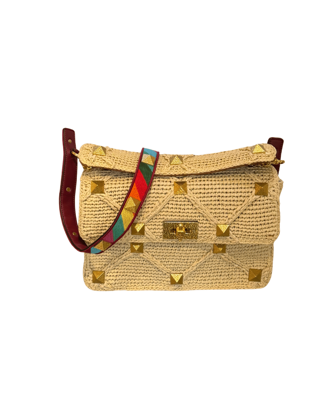 VALENTINO ROMAN STUD RAFFIA CON TRACOLLA MULTICOLOR