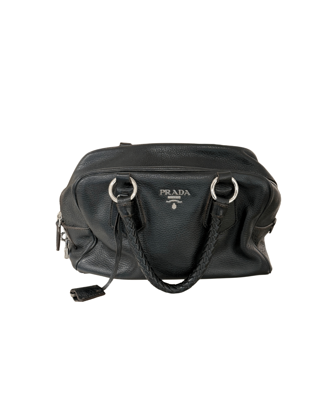 BORSA PRADA IN PELLE NERA MANICI INTRECCIATI
