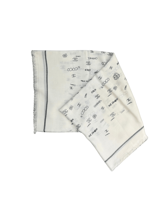 STOLA CHANEL SETA e CASHMERE LOGHI NERI