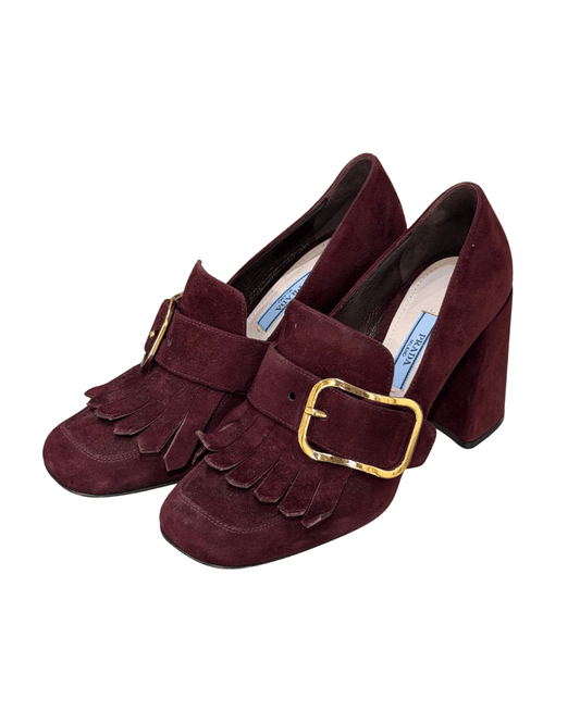 DECOLLETE PRADA CAMOSCIO BORDEAUX CON FRANGE Nr 37