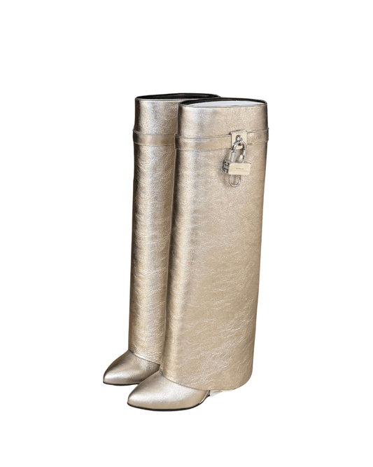 STIVALI GIVENCHY SHARK LOCK LAMINATI ORO Nr 38