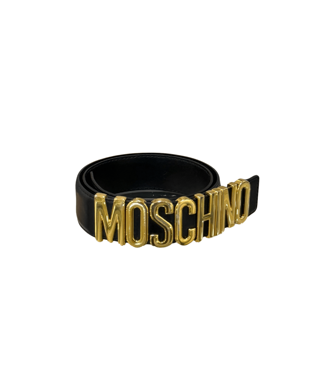 CINTURA MOSCHINO NERA HARDWARE DORATO