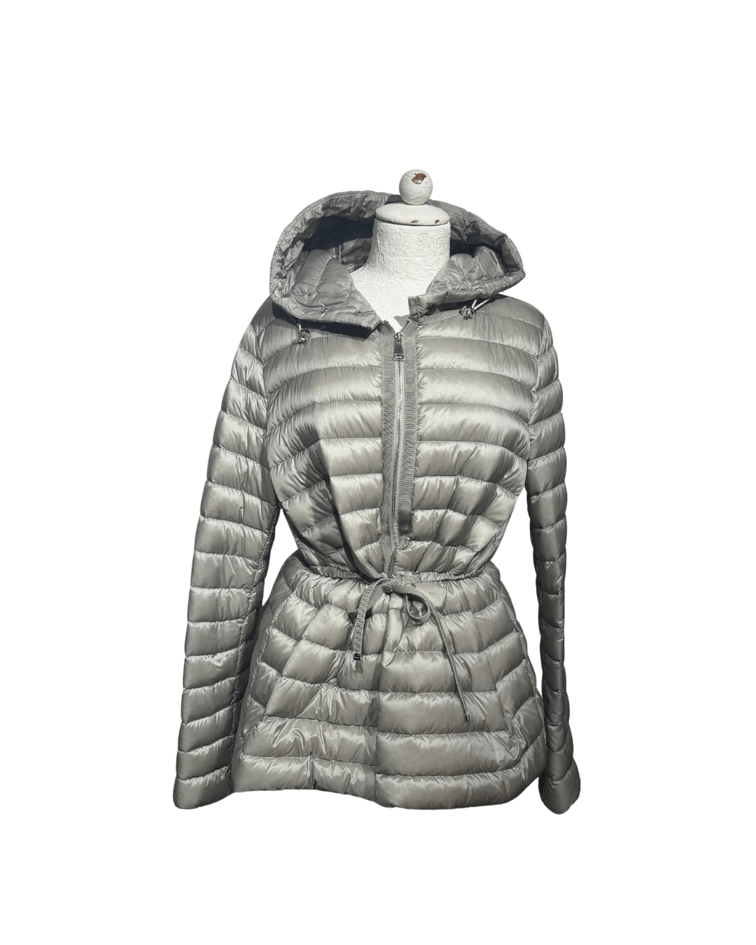 PIUMINO 100 GRAMMI MONCLER GRIGIO CON CAPPUCCIO Tg 44