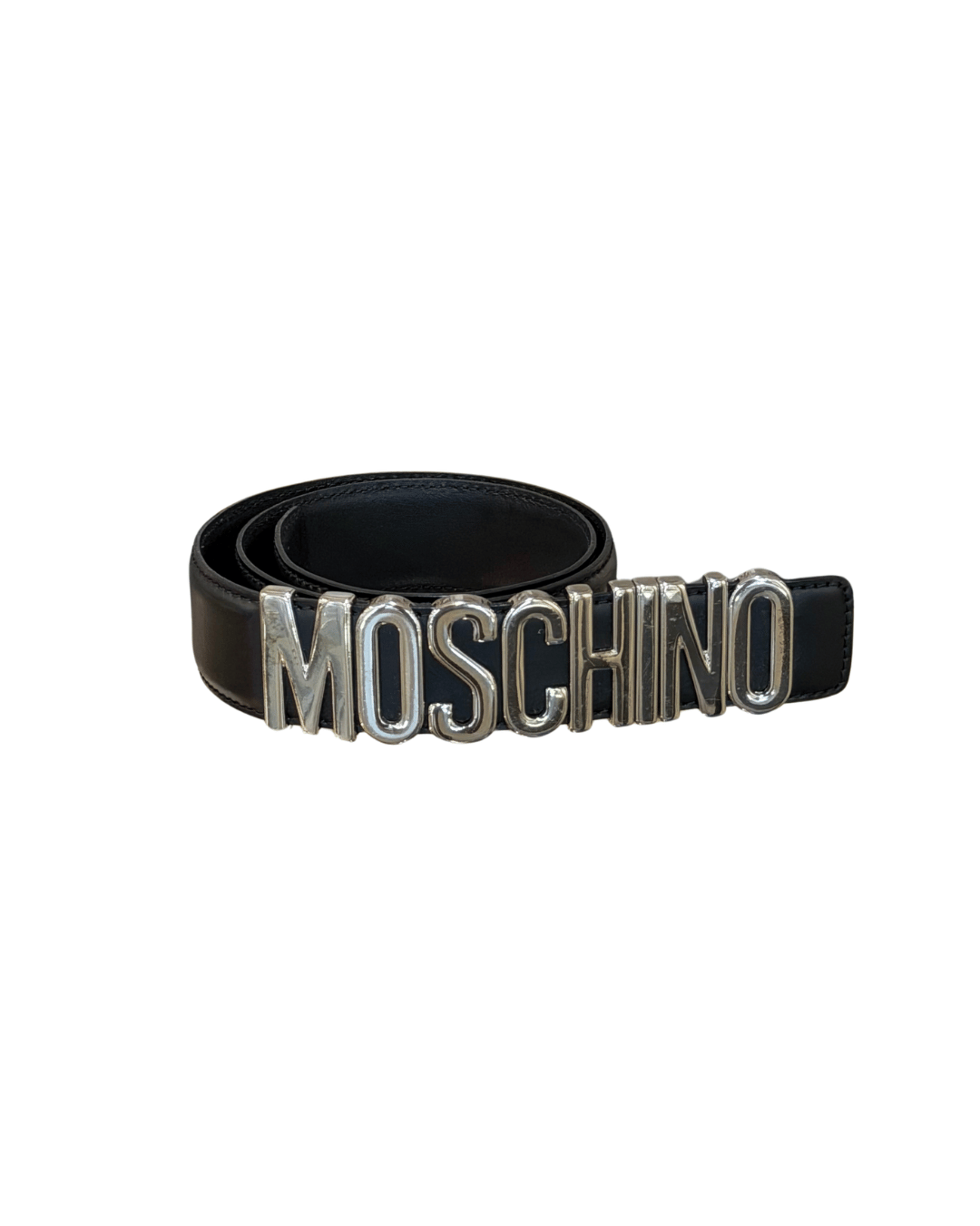 CINTURA MOSCHINO NERA HARDWARE ARGENTATO