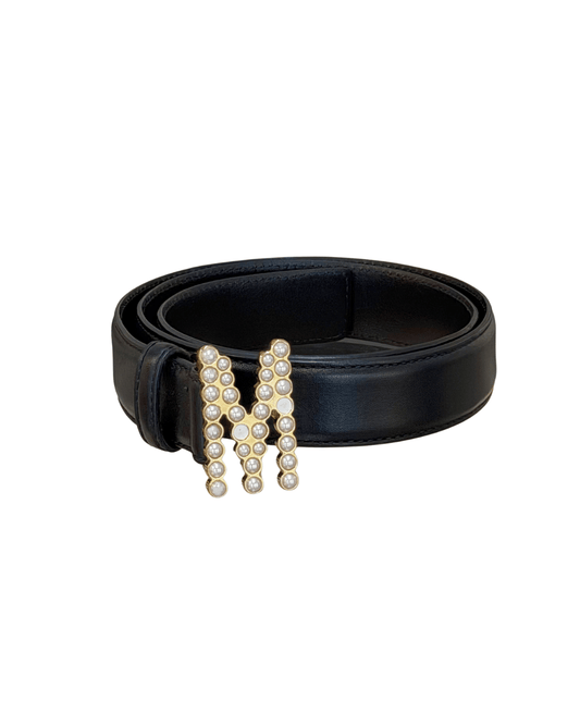 CINTURA MOSCHINO NERA FIBBIA PERLE