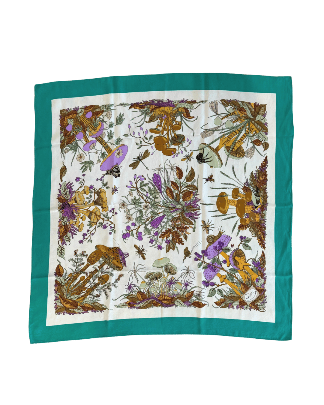 FOULARD FUNGHI CON PERIMETRO VERDE SMERALDO