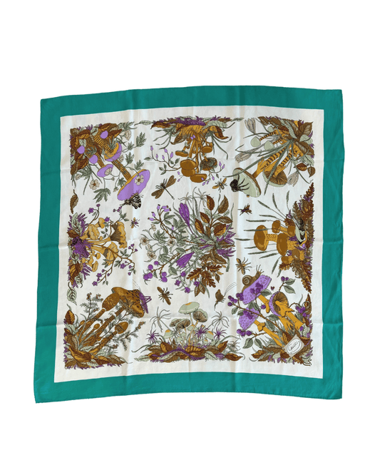 FOULARD FUNGHI CON PERIMETRO VERDE SMERALDO