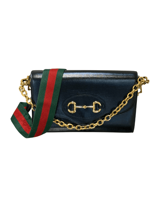 POCHETTE HORSEBIT GUCCI NERA CON CATENA E TRACOLLA FASCIA WEB