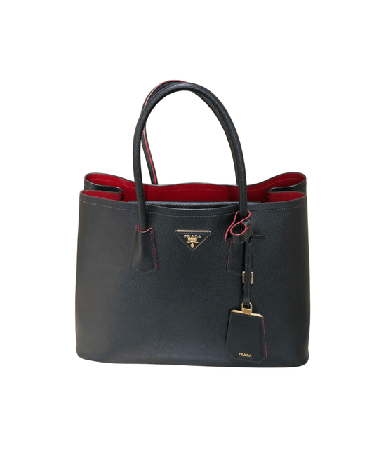 SHOPPER PRADA SAFFIANO NERA RIFINITURE ROSSE