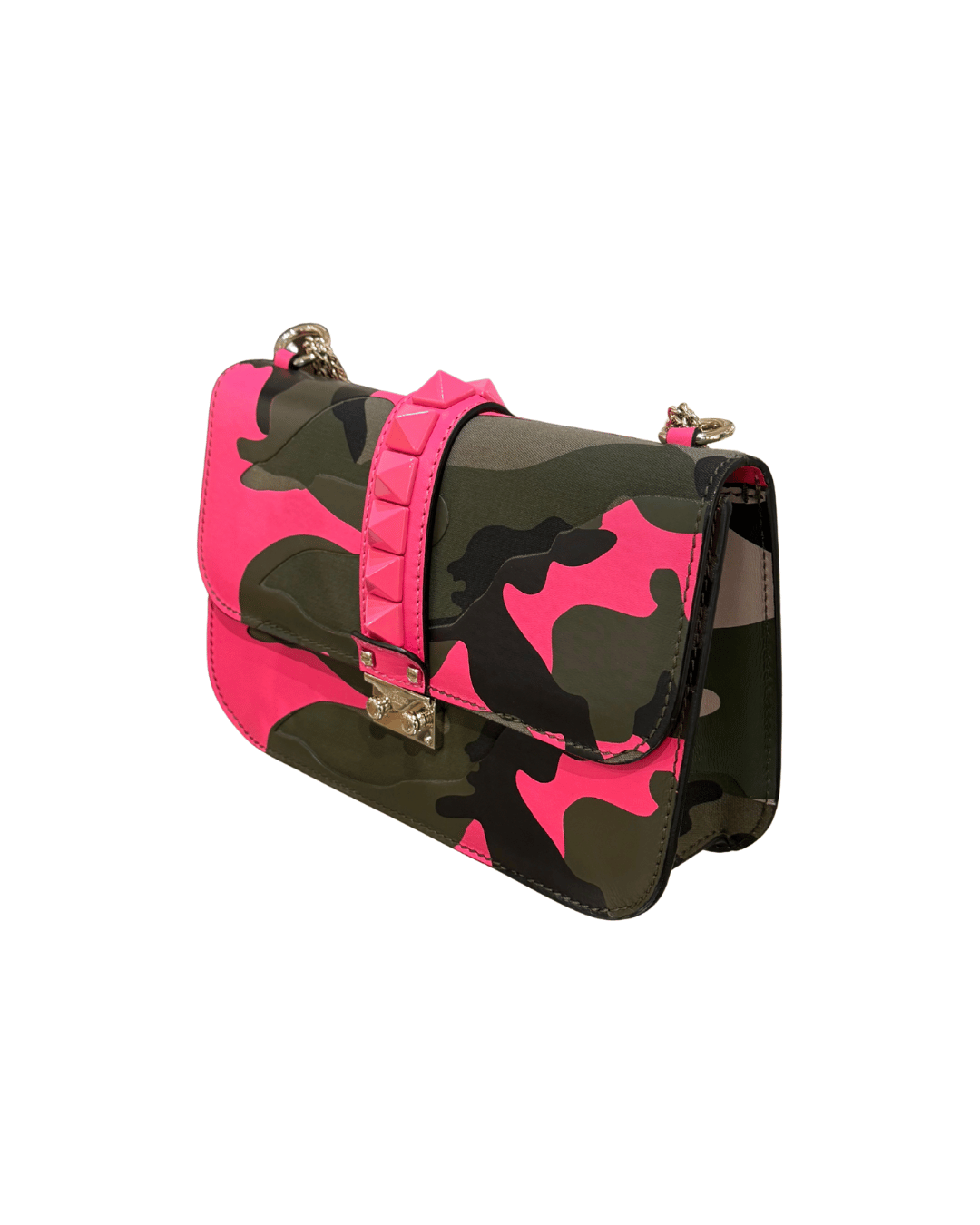 BORSA VALENTINO GLAM LOCK MIMETICA E FUCSIA