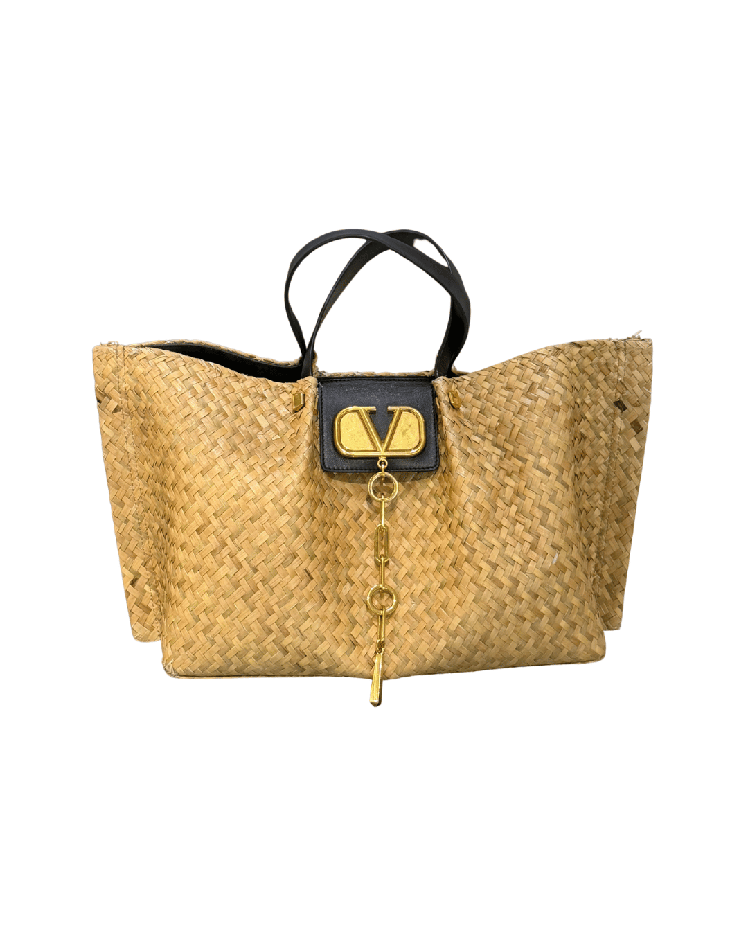 SHOPPER VALENTINO RAFFIA RIFINITURE NERE